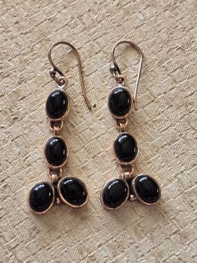Black Onyx Dangle Earrings In Copper,  Southwestern